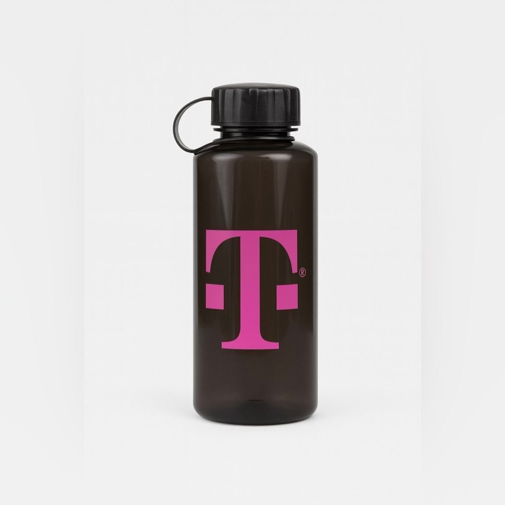 T-Mobile 34oz Black Water Bottle with Pink Logo – BPA-Free Reusable Drink Bottle